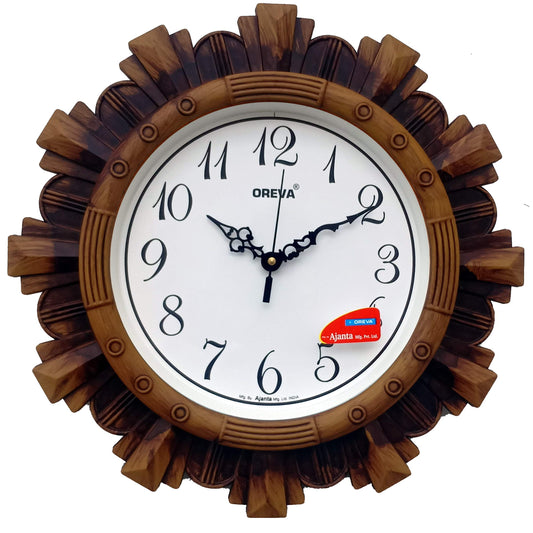 Analog Wall Clock with Wooden Finish - Brown, 32 x 4.5 cm, Plastic