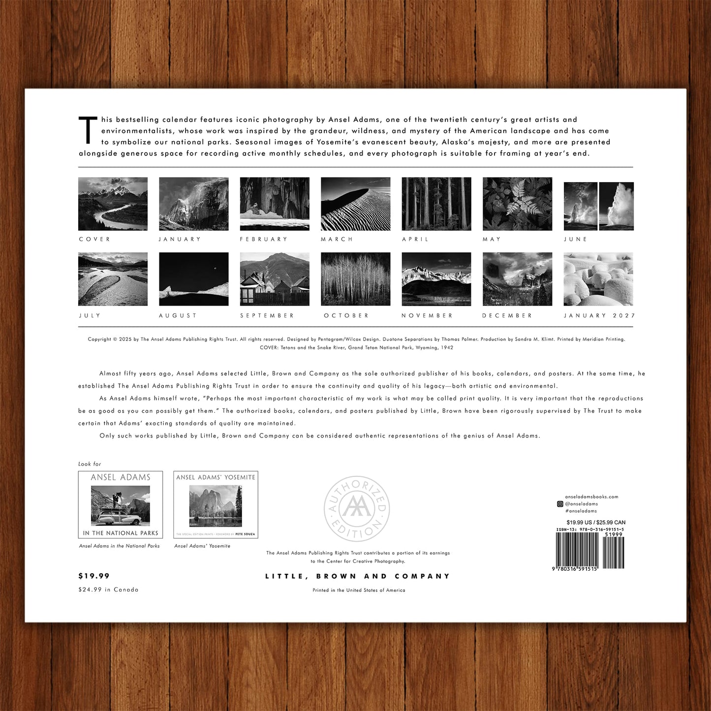 Ansel Adams 2026 Wall Calendar: Authorized Edition (Monthly Calendar)
