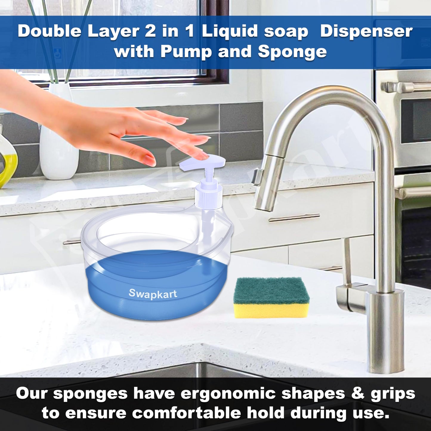 Double Layer Soap Dispenser with Sponge Holder - Plastic - Multi Color