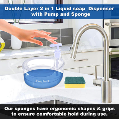 Double Layer Soap Dispenser with Sponge Holder - Plastic - Multi Color