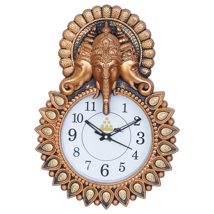 Ganesha Wall Clock 12 Inch Copper Plastic Analog for Home Decor