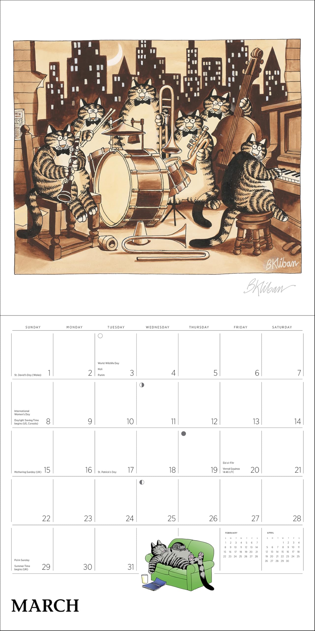 Wall Calendar 2026, B. Kliban: Cat Calendar Art, 12 Months, Large Grid Design Featuring 12 Artworks