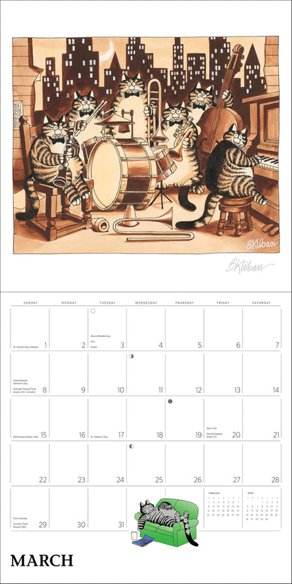 Wall Calendar 2026, B. Kliban: Cat Calendar Art, 12 Months, Large Grid Design Featuring 12 Artworks