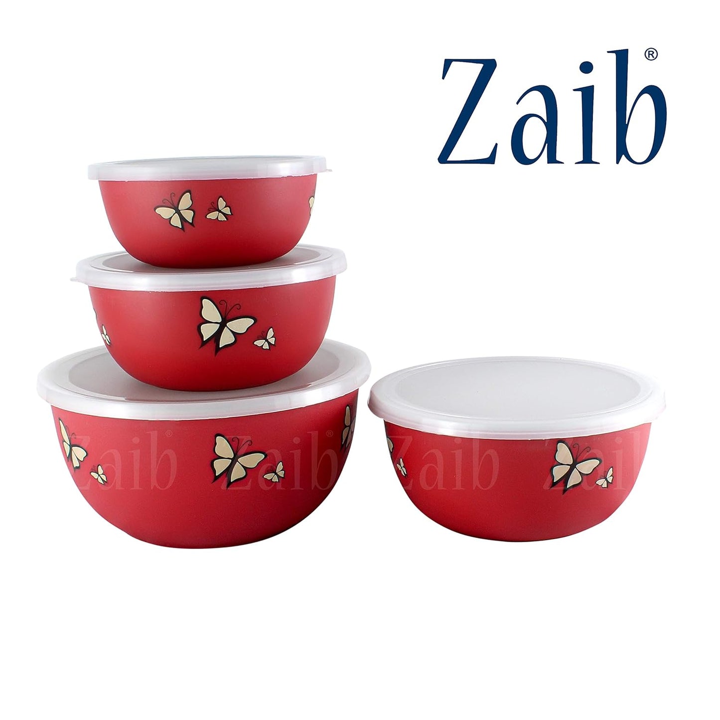 Zaib Microwave Safe Stainless Steel Food Storage Container with Lid|500ml, 800ml, 1250ml, 2000 ml | Reheatable (4 Red Butterfly)