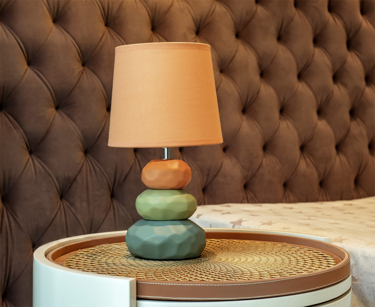 Modern Decorative Table Lamp with Ceramic Base and Fabric Shade - 17 cm x 16.5 cm x 30 cm - Warm White LED