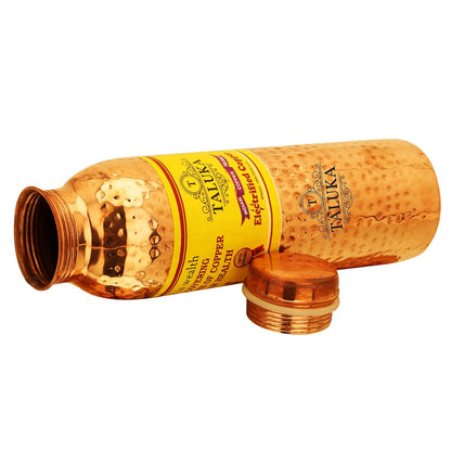 Taluka With T Logo Pure Copper Handmade Quality Hammered Copper Bottle Water Capacity-1000 ML