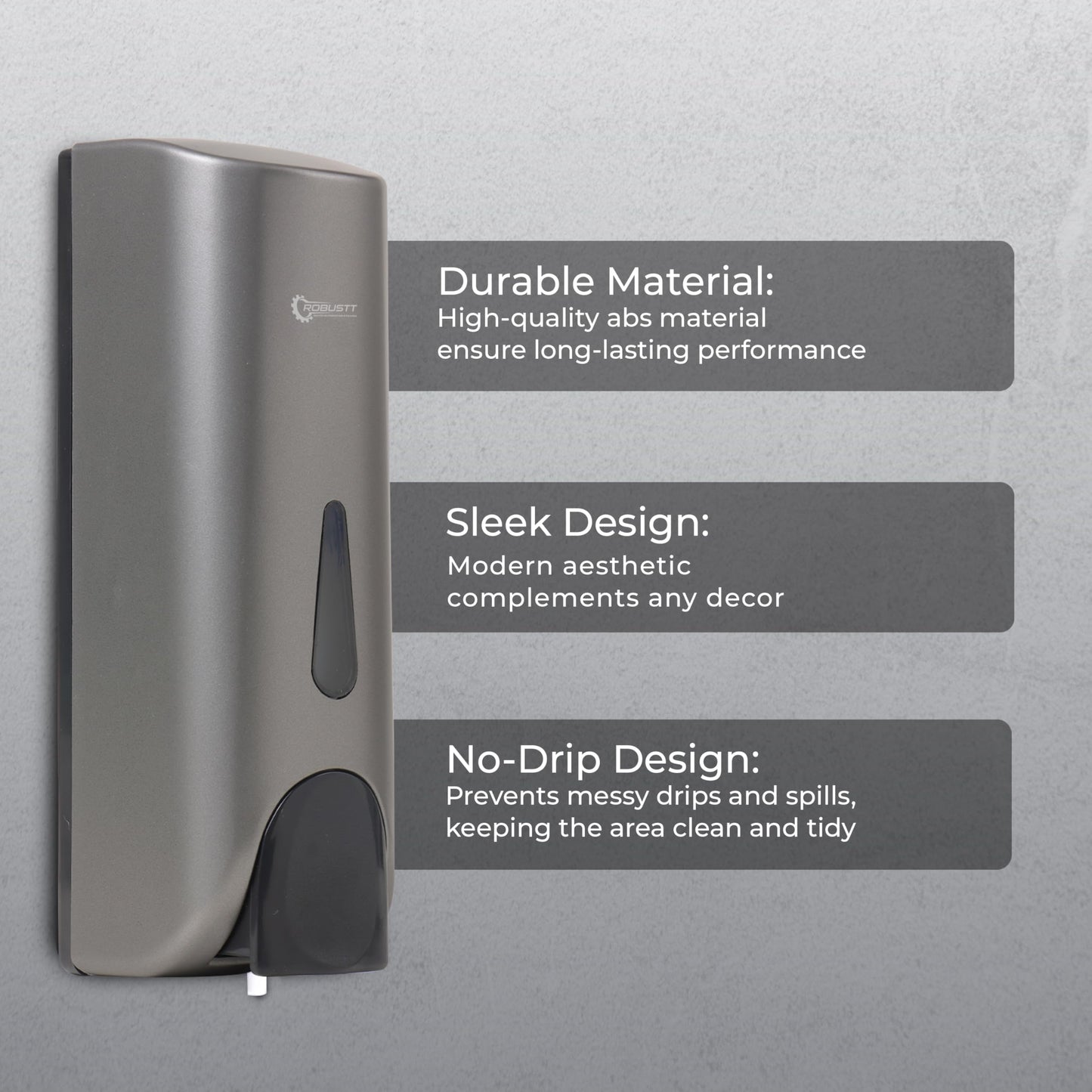 Wall Mounted Liquid Soap Dispenser - Gun Grey - 300 ml - Durable ABS Material - Easy Installation