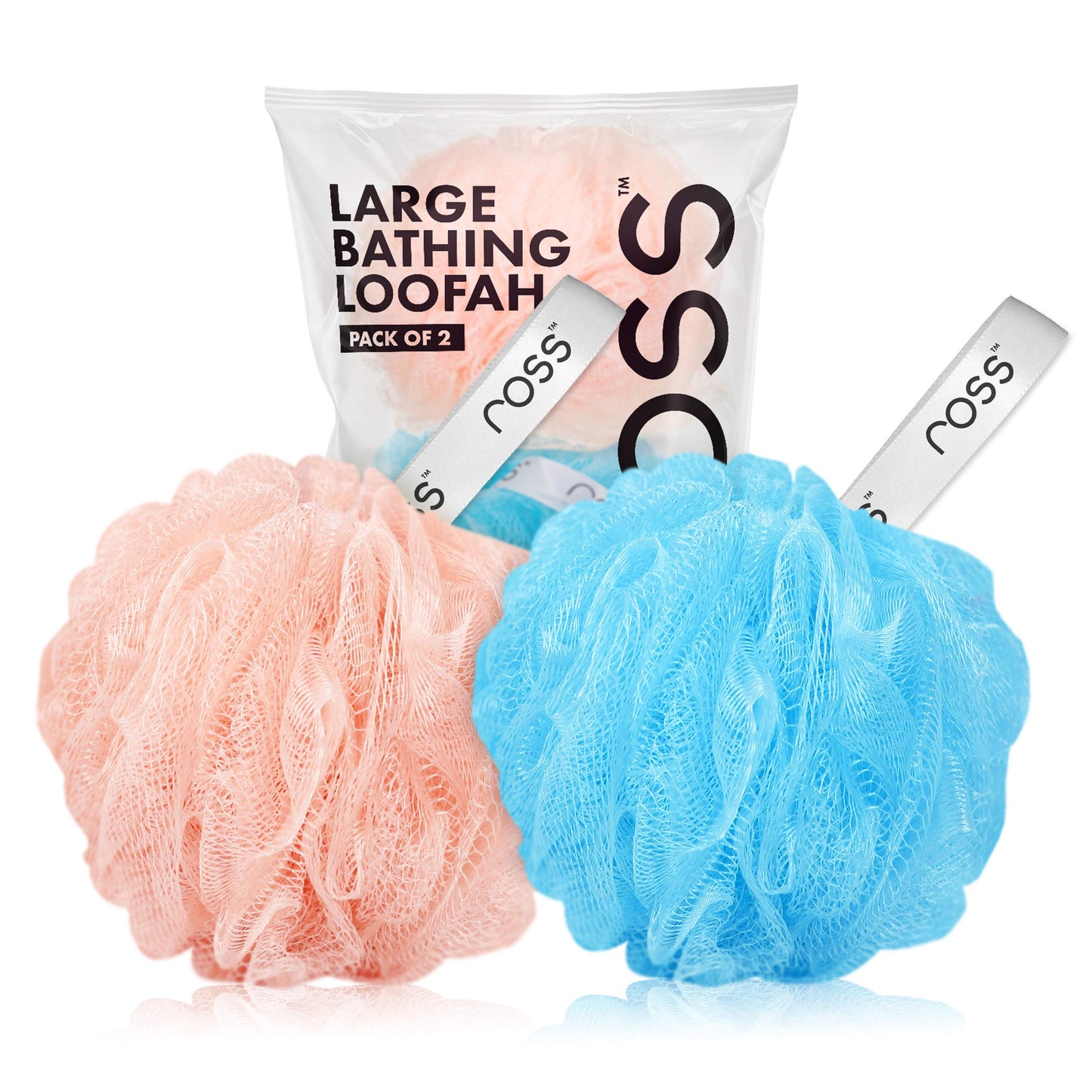 Large Bath Loofah Sponge Exfoliator, Peach & Blue