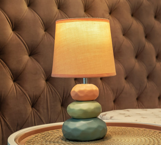Modern Decorative Table Lamp with Ceramic Base and Fabric Shade - 17 cm x 16.5 cm x 30 cm - Warm White LED