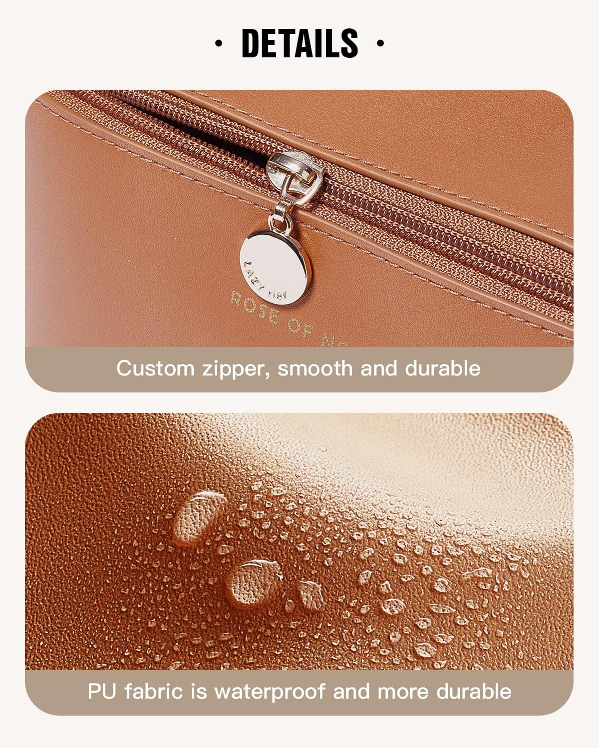 Large Brown Travel Makeup Bag - Waterproof, Portable, Organizer