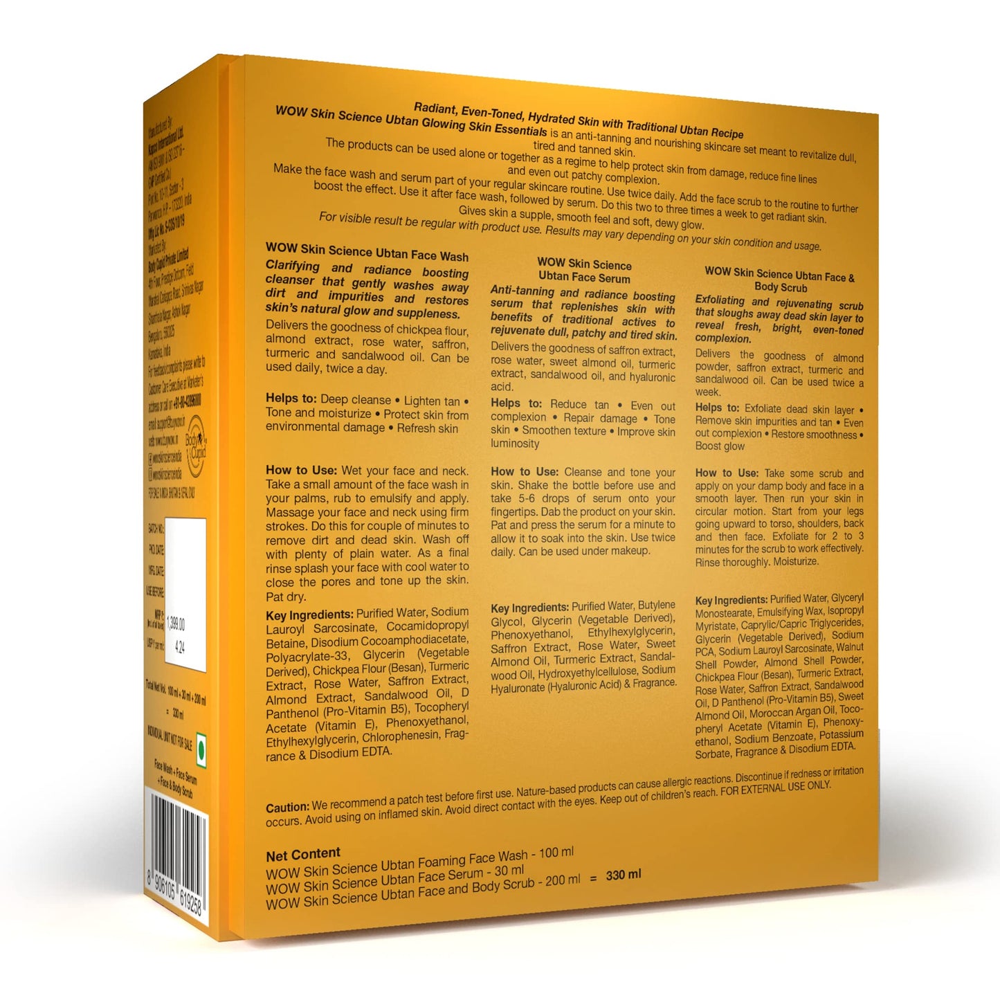 Ubtan Glowing Skin Gift Kit: Face Wash, Serum, Scrub Set