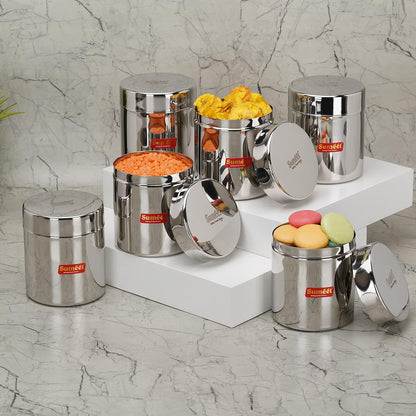 Sumeet Stainless Steel Small Canisters/Jars/Ubha Dabba/Storage Containers set of 6Pcs, 750 ML Capacity Each