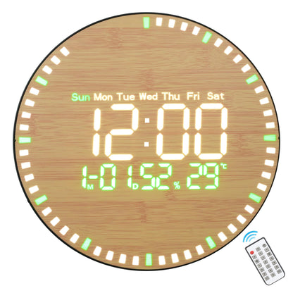 10-Inch LED Digital Wall Clock with Remote Control, Bamboo Style, White