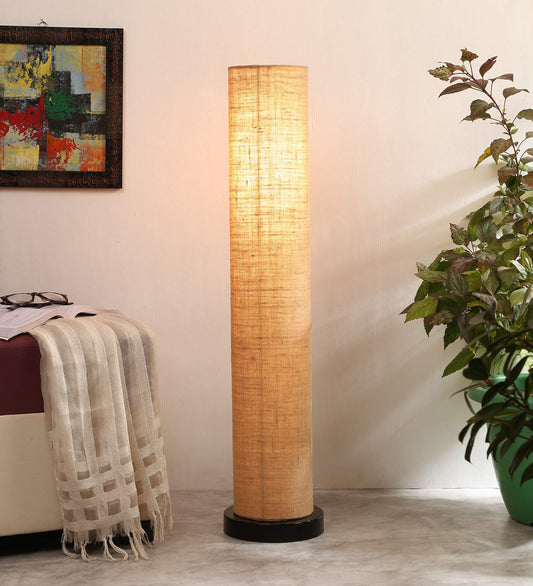 Jute Floor Lamp LED, Modern Iron Base, Beige Shade, Height 33 Inches