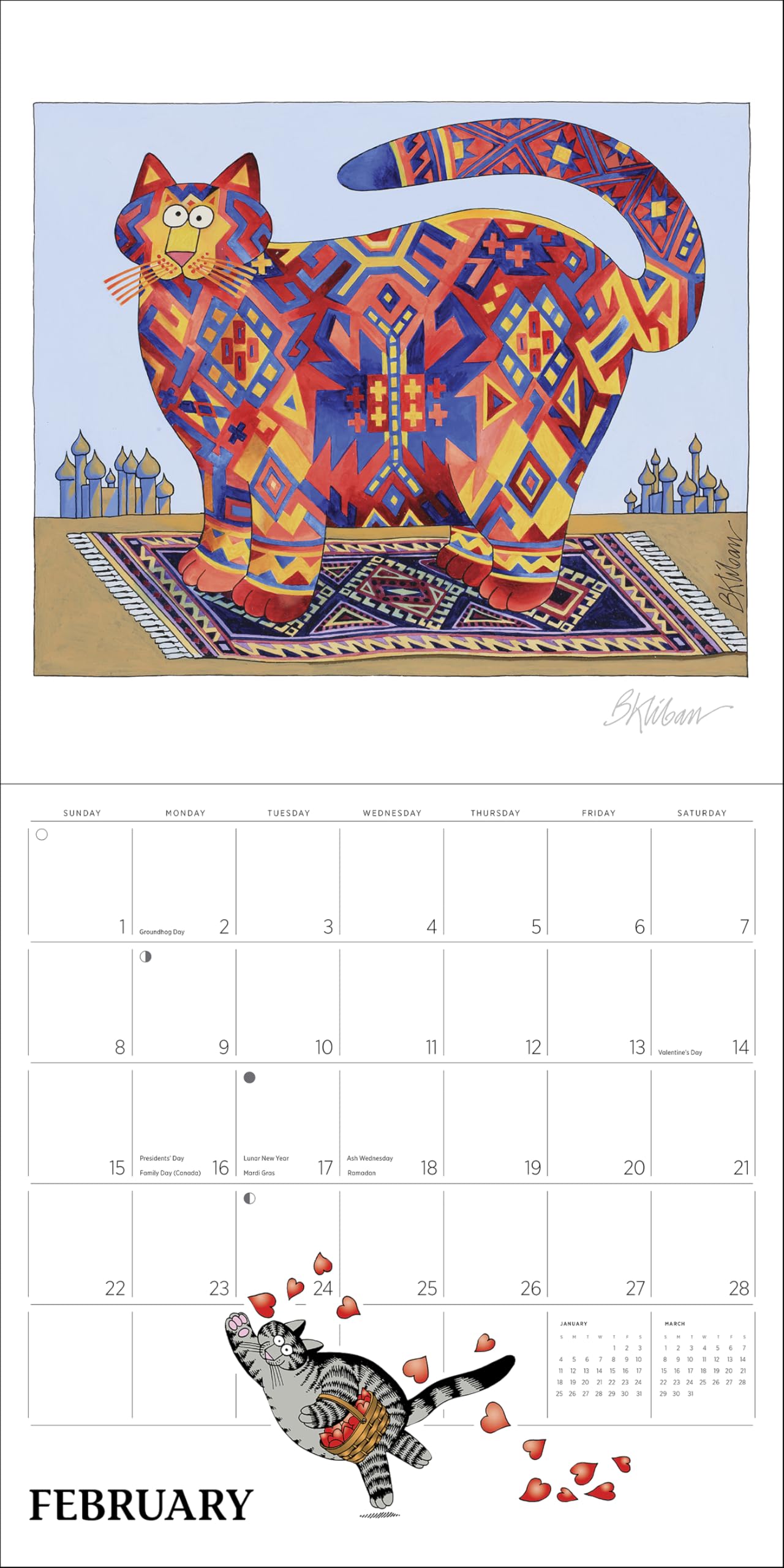 Wall Calendar 2026, B. Kliban: Cat Calendar Art, 12 Months, Large Grid Design Featuring 12 Artworks