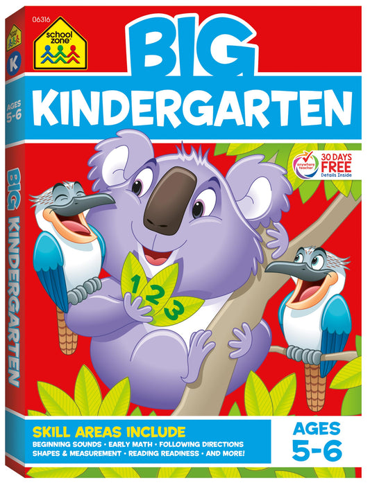 School Zone Big Kindergarten Workbook: 320 Pages, Early Reading and Writing, Numbers 0-20, Basic Math, Matching, Story Order, Ages 5 to 6