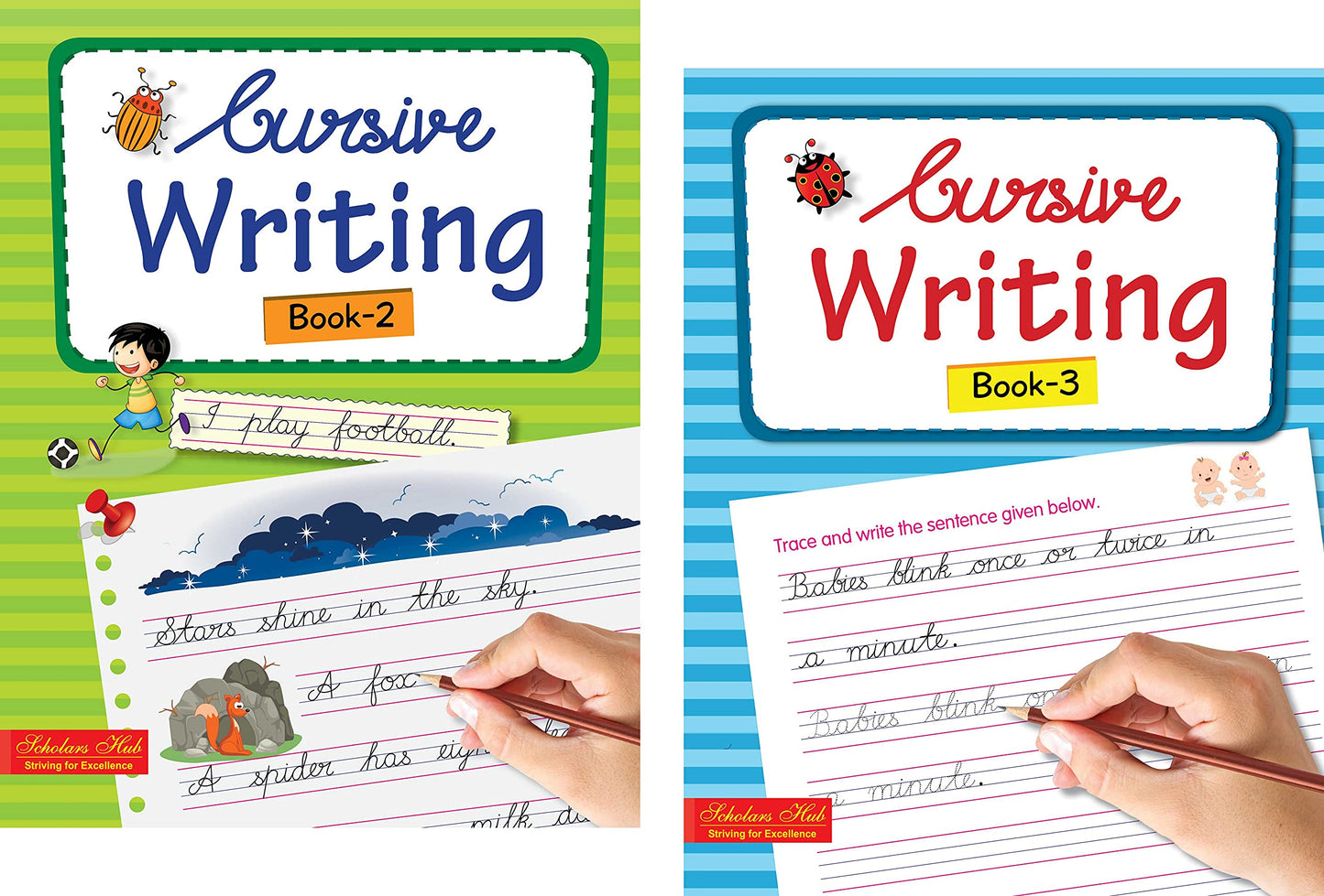 Scholars Hub Cursive Writing Books Combo (Vol. 2,3) (For Ages 6-8)-Sentences | Pack Of 2 Books
