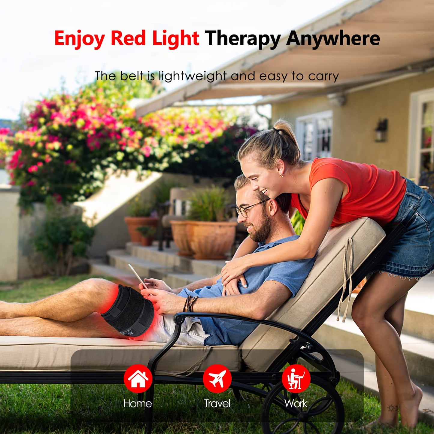 Red Light Therapy Belt with 660nm & 850nm LEDs, 30 Min Timer, Detachable Washable Pad for Back & Shoulder