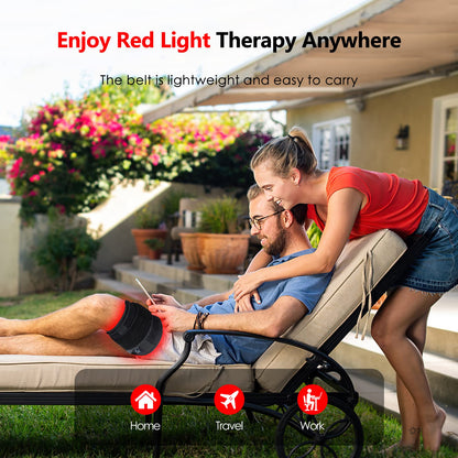 Red Light Therapy Belt with 660nm & 850nm LEDs, 30 Min Timer, Detachable Washable Pad for Back & Shoulder