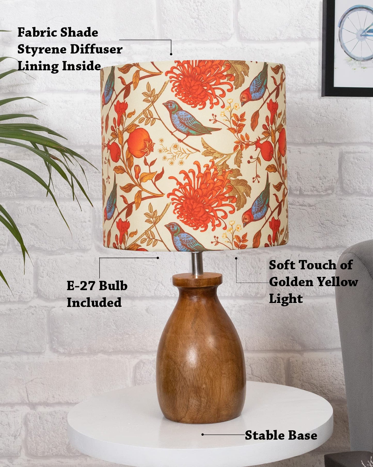 Table Lamp with Linen Shade and Wooden Base - 20x20x38 cm - Multicolor