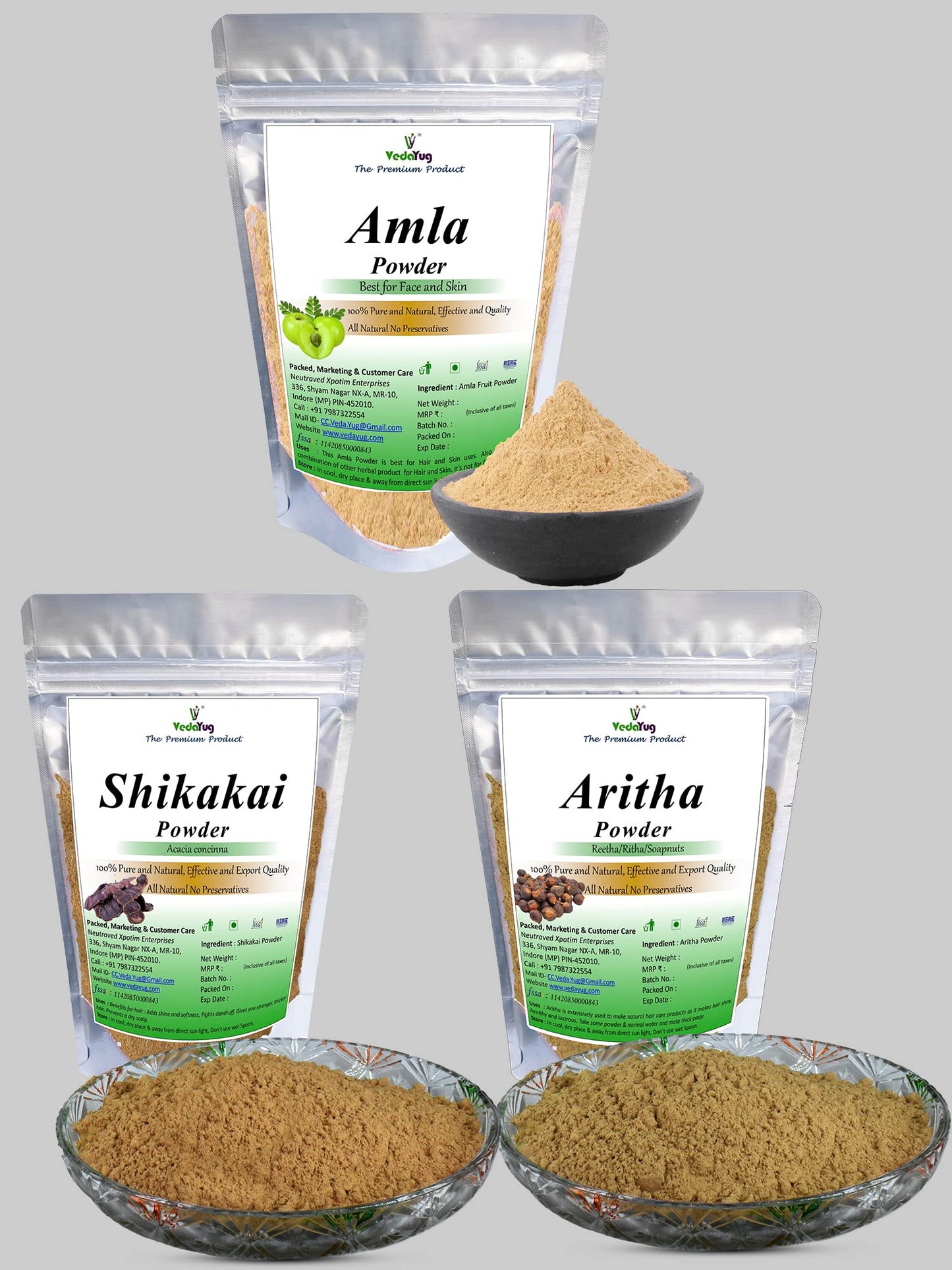 Herbal Hair Pack Combo - Amla, Reetha, Shikakai & Bhringraj Powder (Pack of 4, 100g each)