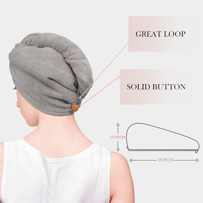 Hair Towel Wraps for Women - Quick Dry, Microfiber, 2-Pack (Grey & Pink)