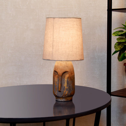 Table Lamp Rustic Design Wood Grain Gray 15x15x33cm