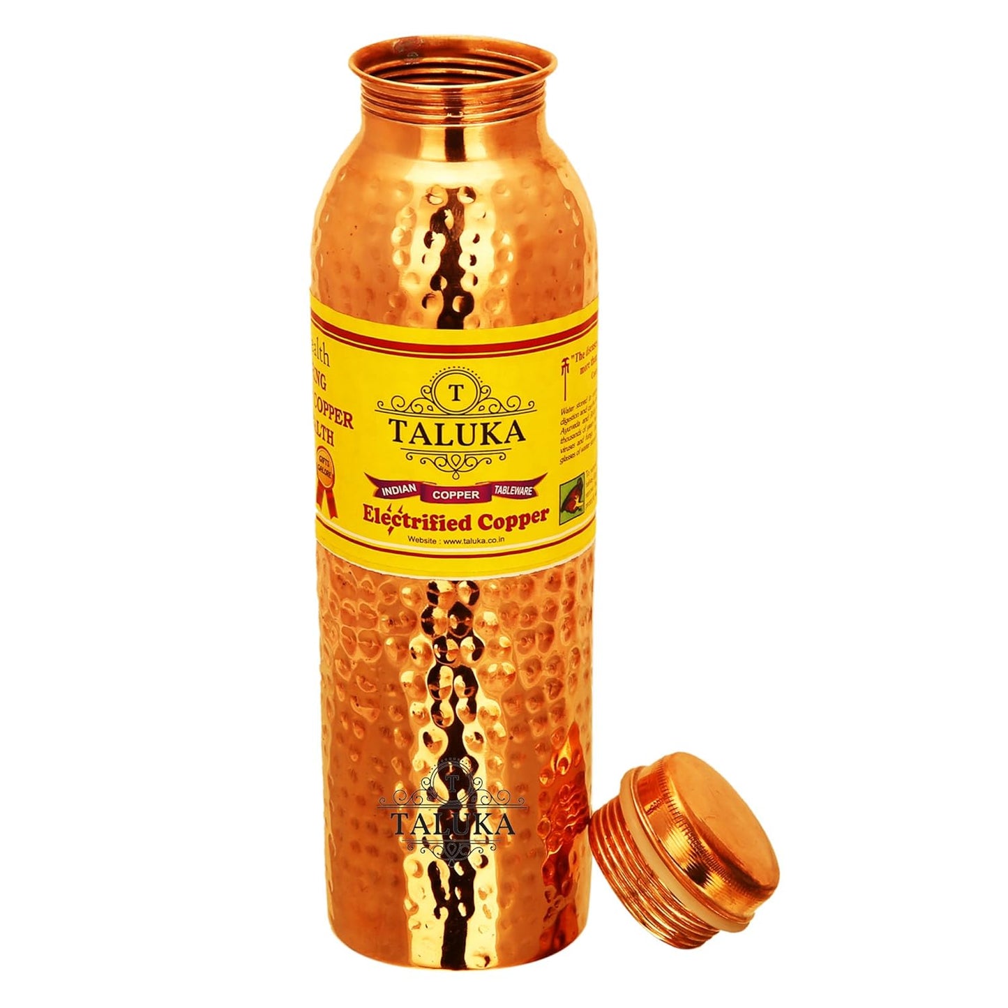 Taluka With T Logo Pure Copper Handmade Quality Hammered Copper Bottle Water Capacity-1000 ML
