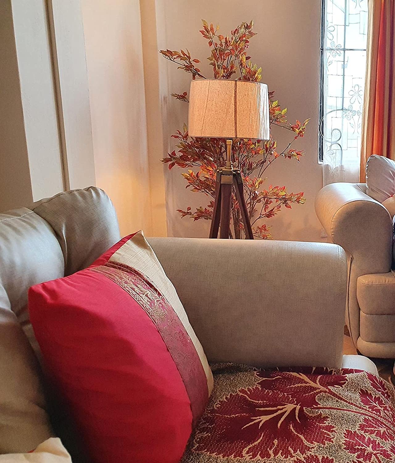 LED Standing Floor Lamp with Jute Drum Shade, Wooden Tripod Base, Modern Design for Living Room & Bedroom