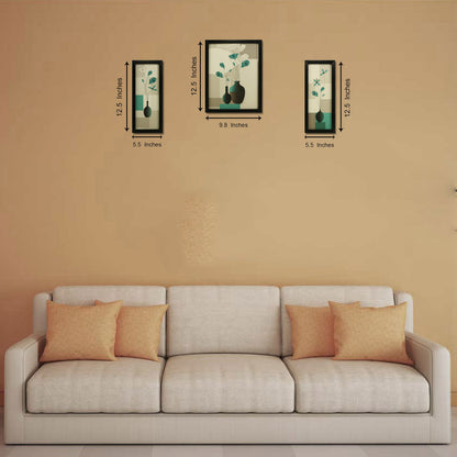 Floral Canvas Paintings Set of 3 - Black Frame - 5.2 x 12.5, 9.5 x 12.5 Inches
