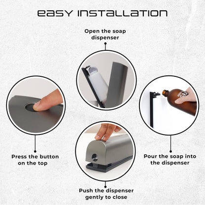 Wall Mounted Liquid Soap Dispenser - Gun Grey - 300 ml - Durable ABS Material - Easy Installation