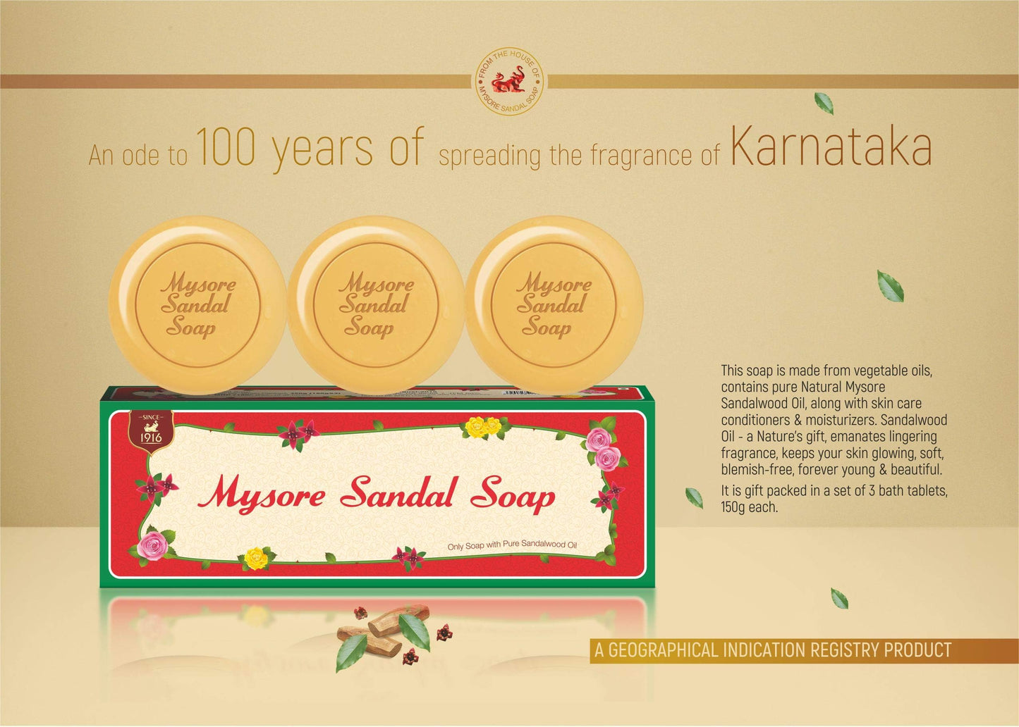 Sandal Soap Pack of 3, 450g (150g Each)