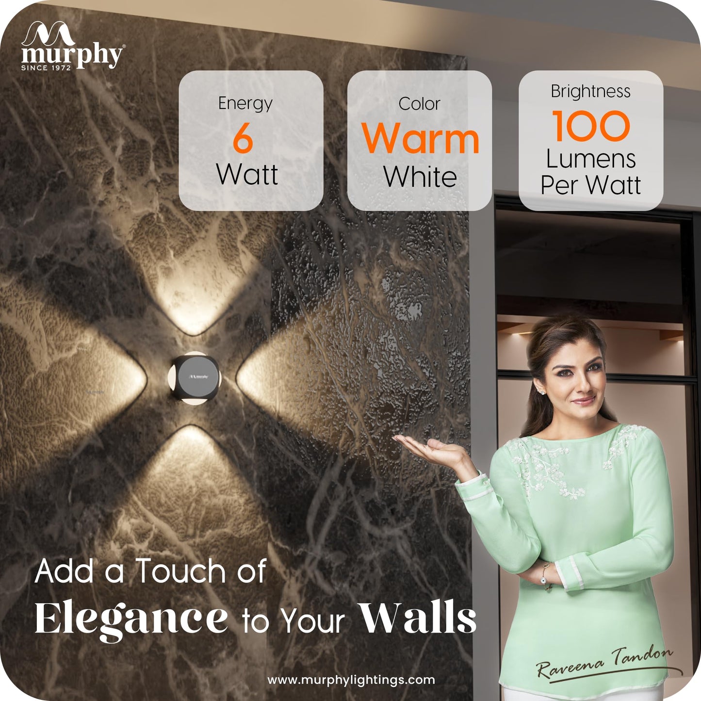 Murphy LED Wall Light - Modern Design, Aluminum, 6W, Warm White, IP65 Waterproof