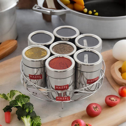 HAZEL Stainless Steel Masala Container|Masala Boxes for Kitchen with 7 Spoons(Set of 7)