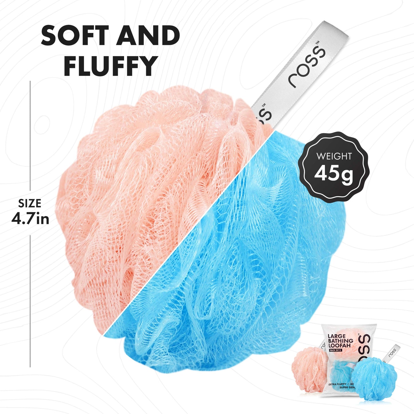 Large Bath Loofah Sponge Exfoliator, Peach & Blue