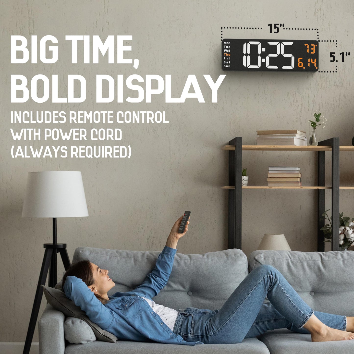 Digital Wall Clock with Timer and Temperature 40cm White & Orange