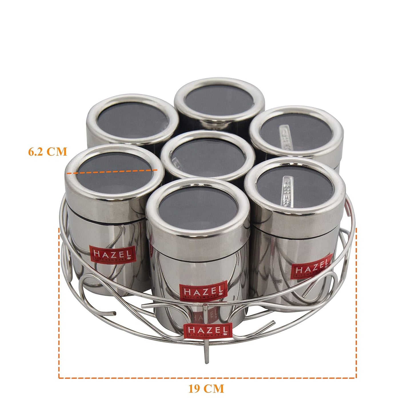 HAZEL Stainless Steel Masala Container|Masala Boxes for Kitchen with 7 Spoons(Set of 7)