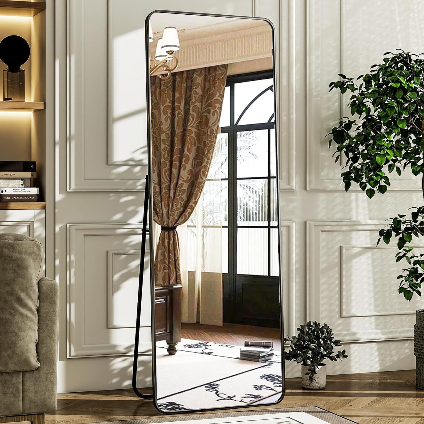Wall Mirror Frameless Black Aluminium 160 x 50 cm - Modern Full Length Design