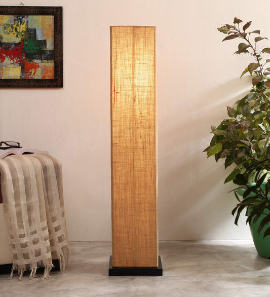 Modern Jute Floor Lamp with Black Iron Base - 33 Inch - Beige Shade