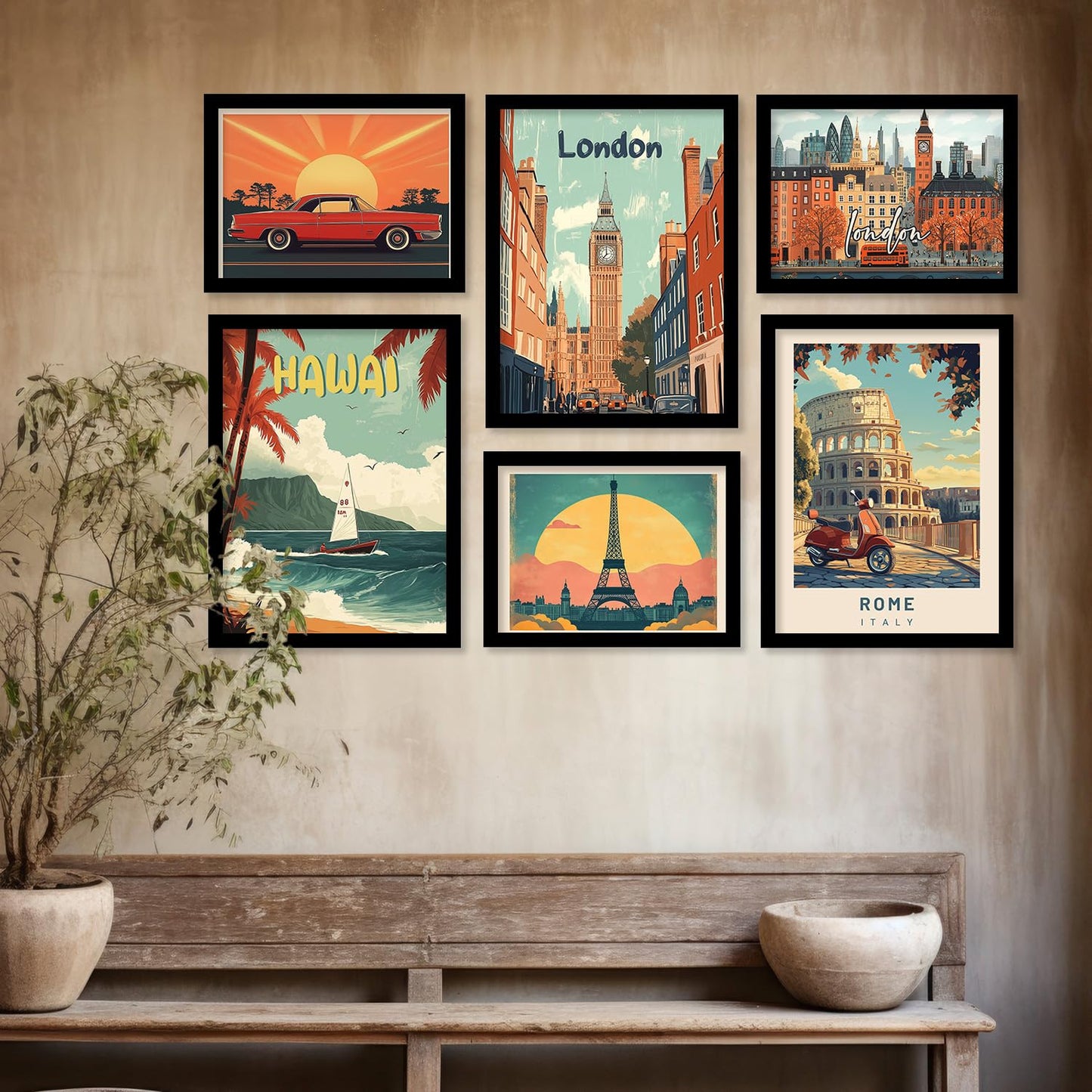 Wall Painting Set of 6 | Modern Framed Art | Engineered Wood | 10x13 inch | Rectangular Design