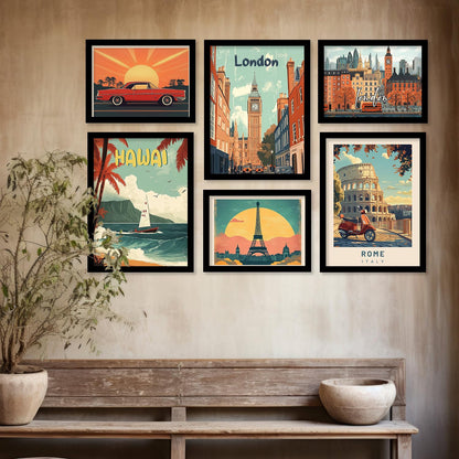 Wall Painting Set of 6 | Modern Framed Art | Engineered Wood | 10x13 inch | Rectangular Design