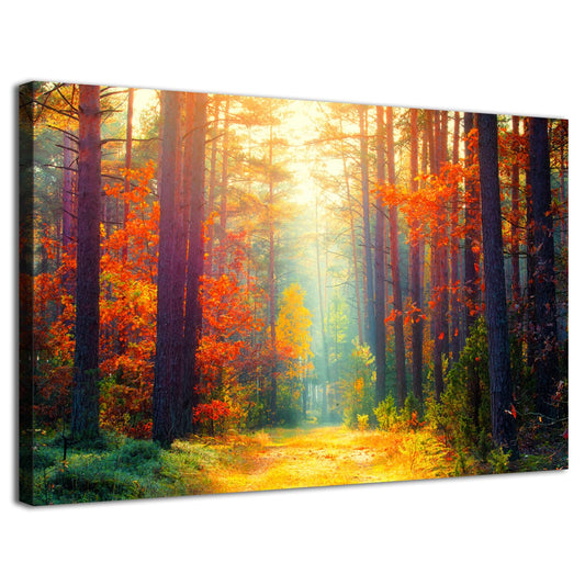 Canvas Wall Painting Autumn Forest Landscape 12x16 inches Orange Maple Leaves