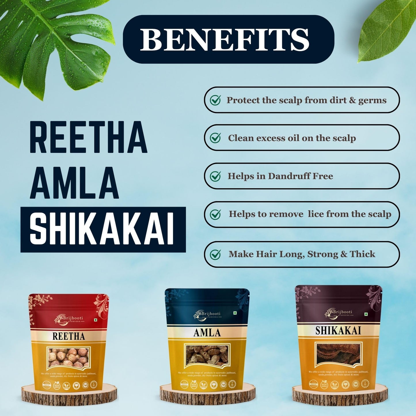 Herbal Hair Pack Combo: Reetha, Amla & Shikakai - 300G