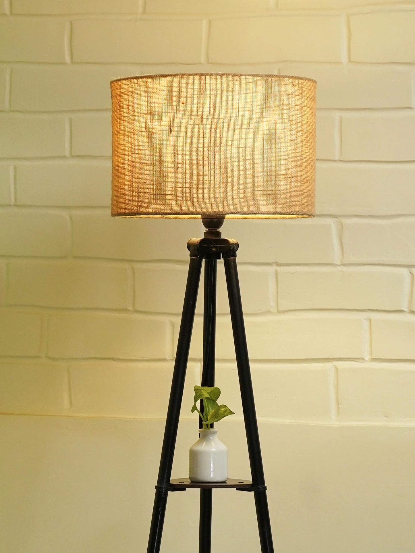 Decorative Floor Lamp with 3 Shelves - Black Metal - LED Bulb Included