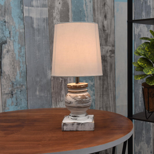 Table Lamp Rustic Design Wood Grain White 15x15x33cm