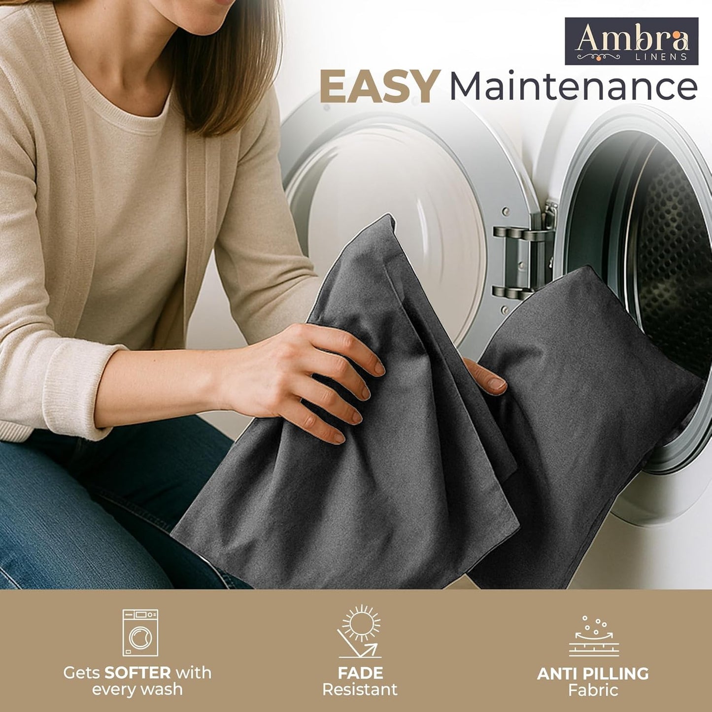 Ambra Linens Ultra Soft Pillow Protectors 400TC Set of 2 Breathable Pillow Covers-Grey
