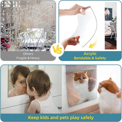Wall Mirror Stickers Set of 30 - Acrylic Reflective Square Stickers - Silver - 15 cm x 15 cm