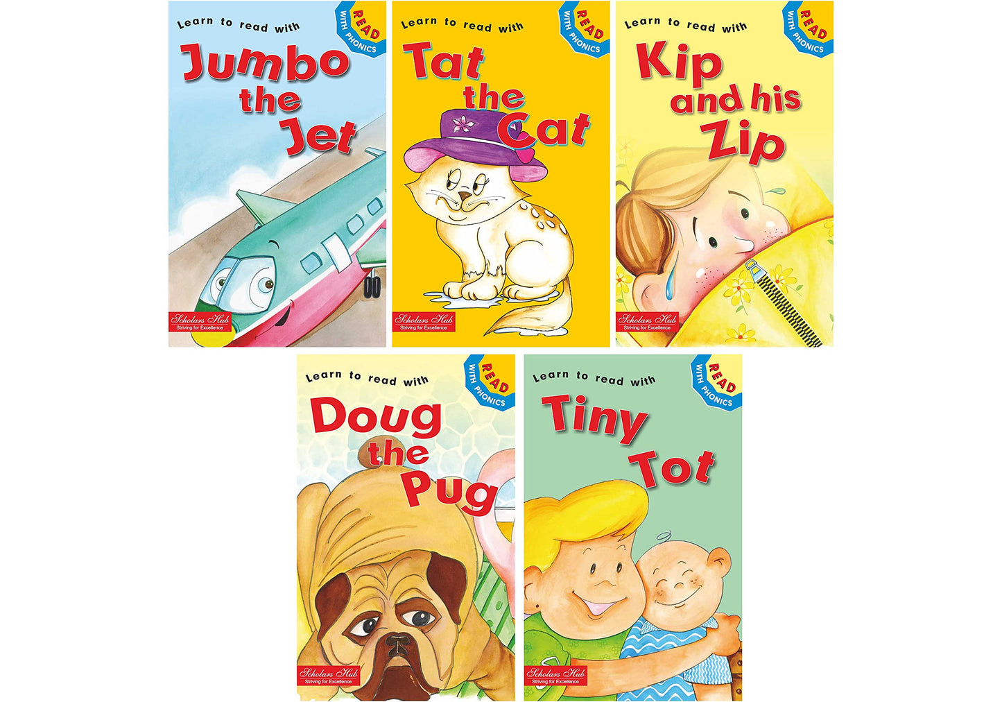 Scholars Hub Phonics Story Book - Read With Phonics (Set Of 5 Books) (Illustrated) (100 Pages)| Large Print Story Book For Kids | Phonic Sound Stories Book For Kids Ages 3-7 Years | Sight Words And Sentences | Phonics Building | Vowels Sounds | Letter Sou