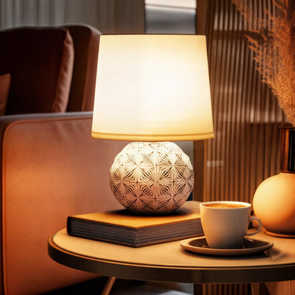 LED Table Lamp with Cotton Shade and Ceramic Base - White - Modern Design