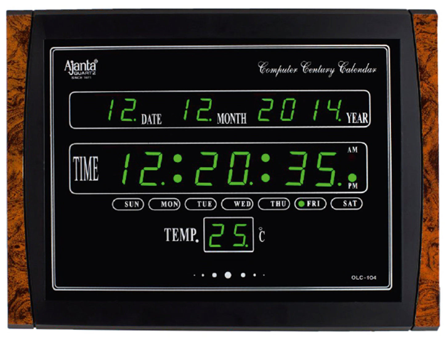 Digital Wall Clock with LED Display, Green Glass, 39.6 cm x 29.6 cm